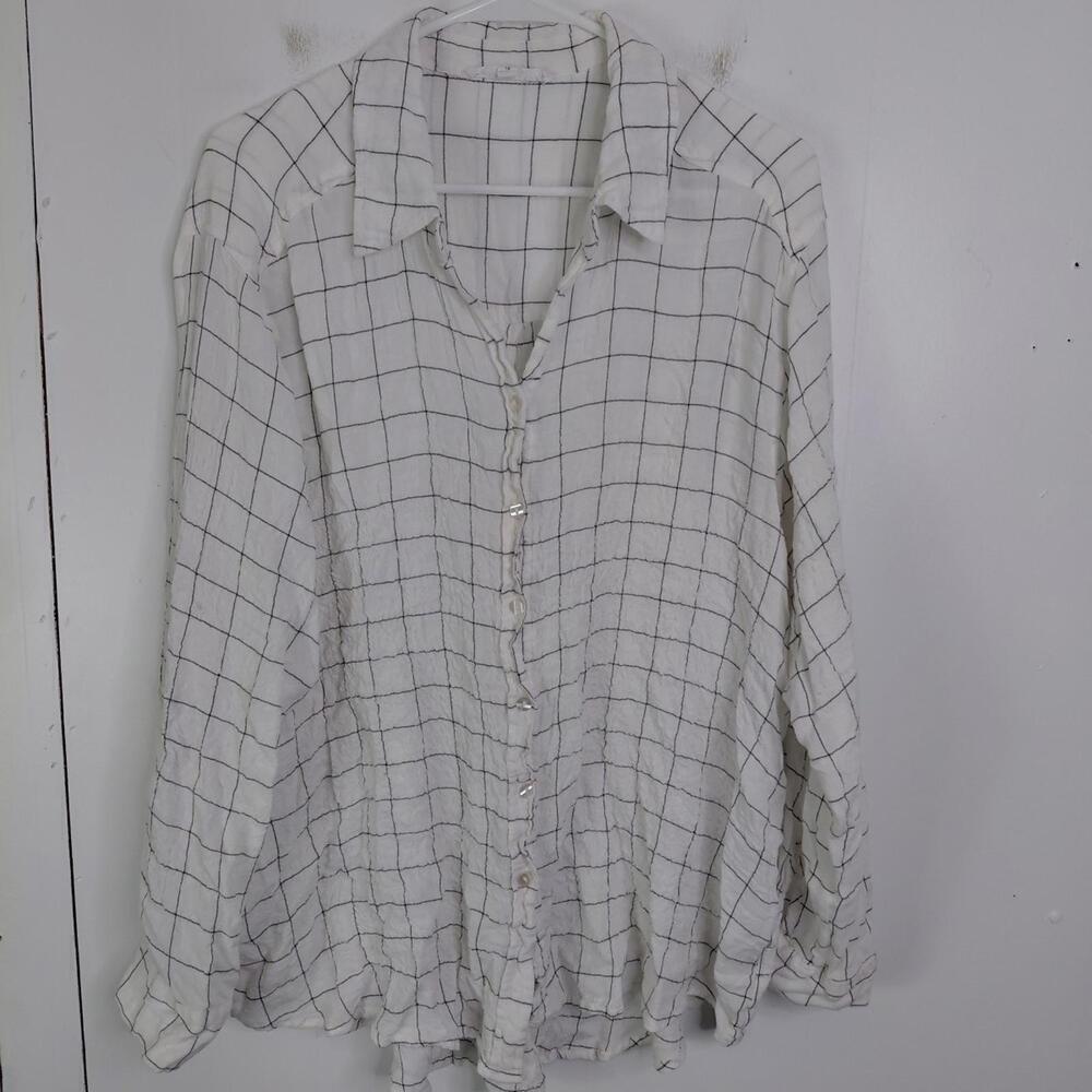 Jane Delancey Top Womens 1X Button Up Plaid Lightweight Roll Tab Sleeve Office
